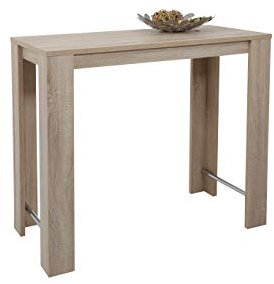 Hela Tische, Bartisch Bistrotisch Frieda, Holzwerkstoff Dekor Sonoma Eiche, Wangenfüße, Metallstreben verchromt 120 x 58 x 108 cm