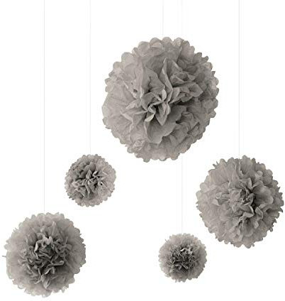 Frau WunderVoll® 10er Set Pompoms, GRAU, 4X Ø20, 4X Ø30, 2X Ø40 cm/Deko Hochzeit, Seidenpapier, Seiden Blumen, Papierblumen, Geburtstagsdeko, Tischdeko, Hochzeitsdeko, Gartenfest, Garten Party