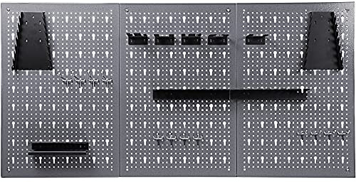 Ondis24 Werkzeugwand Metall 119,5 x 59 cm Grau – 3-teilige Lochwand mit 22-teiligem Hakenset – Wandhalterung für Werkzeuge, Bohrer, Schraubendreher & Zangen – Ordnungssystem für Werkstatt & Garage