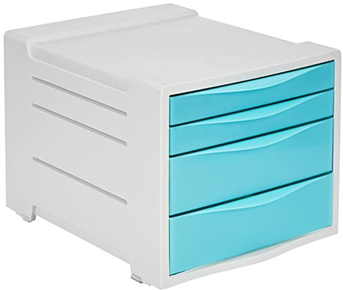 Esselte Förvaringsbox Med 4 Lådor, Håll Ordning på Skrivbordet, Utdragbara Lådor För Papper och Tillbehör, Använd Hemma Eller På Kontoret, Snyggt Mönster, Colour'Breeze-serien, Blå, 626284