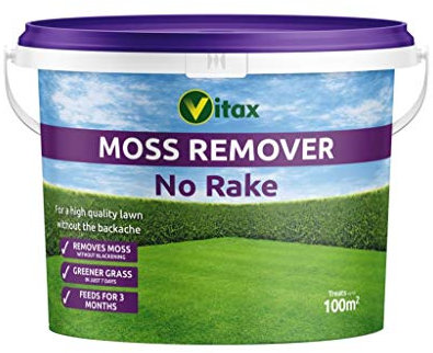 Vitax Moss Remover, No Rake, Dual Purpose Lawn Feed And Moss Removal, Natural Moss Eating Bacteria, Greener Lawns, Feeds Lawn For Up To 3 Months- 100 M.Sq