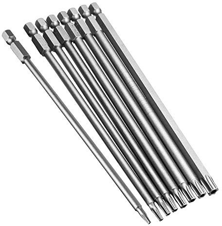 Bestgle 8 Piezas Extralargo 150mm Destornillador Torx Magnético Vástago Hexagonal de 1/4 de Pulgada Aleación de Acero T8/T10/T15/T20/T25/T27/T30/T40