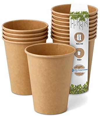 BIOZOYG 100x gobelets jetables 300 ml / 12 oz, Ø 90 mm marron - gobelet carton sans plastique et en matériaux durables - gobelet cafe