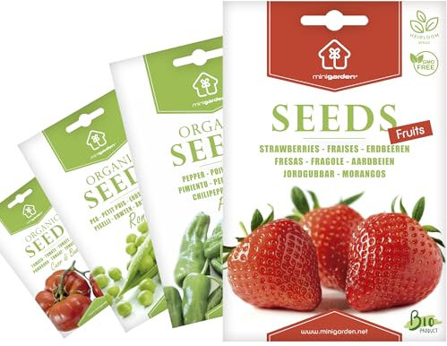 Semi Biologiche Minigarden, Selezione FRUTTA: Fragole, Peperoncini Padron, Piselli e Pomodoro Cuor di bue