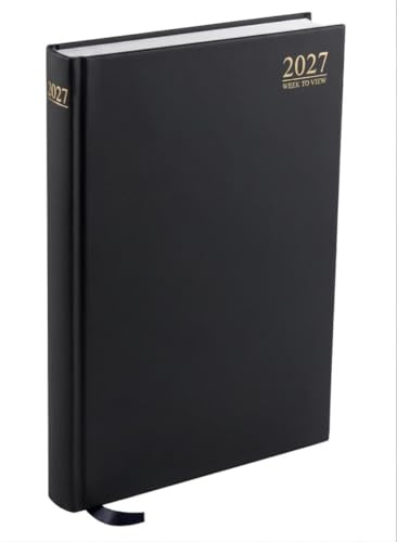 PaulStore 2027 Desk Diary A4 A5 A6 | 2027 Planner Week to View & Page a Day | Hardbacked Executive Journal for Office, Home & School (Black, A4 Week to View)