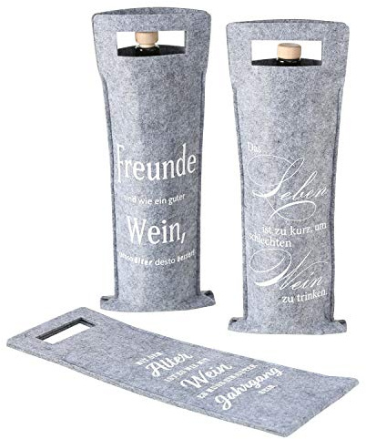 Boltze Home Geschenktasche Wein aus Filz - 3er Set - (hellgrau)
