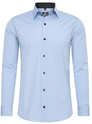 Rusty Neal-herrskjorta premium slim fit långärmad stretch kontrast skjorta affärsskjorta fritidsskjorta, ljusblå, 3XL