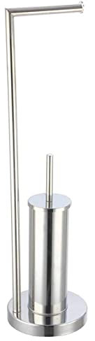Tradineur- Escobillero con portarrollos Metalizado, 18,5 x 74 cm, Soporte de Acero Inoxidable para Papel higiénico y escobillero, diseño práctico y Elegante, escobilla incluida, Accesorios de baño