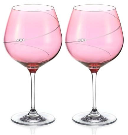 DIAMANTE Swarovski Pink Gin Copa Cocktail Glasses Pair with 'Pink Silhouette’ - Coloured Glasses with Crystals Set of 2
