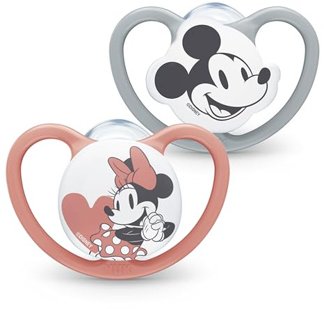 NUK Space Napp | 18-36 månader | Nappar med extra stora ventiler | BPA-fri silikon | Disney Musse och Mimmi Musse, Grå & Rosa | 2 stycken