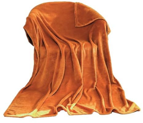 Flannel Plush Fleece Warm throw Bed Blanket, ALL Seasons, soft cover lightweight comfort Indoor-outdoor Microfiber snuggly Nap blankets (Single(130cm x 150cm), Orange)