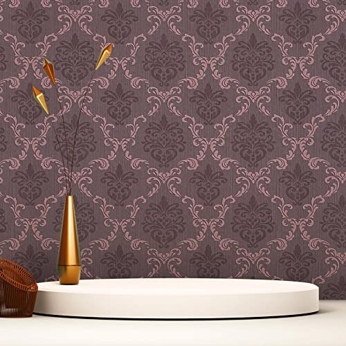 Samuel M1-No.3784 - Carta da parati barocco in tessuto non tessuto, colore viola metallizzato