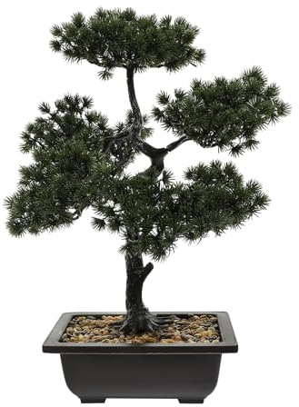 Kunstbonsai Naturgetreue Künstliche Pflanze Kunstbaum: Japanischer Kiefer Bonsai Plastik Pflanze Kunstpflanze mit Keramik für Baddeko Desktop Büro Fensterbank