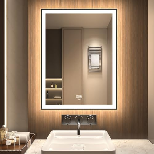 GANPE LED Badezimmerspiegel, Make-up Kosmetikspiegel Wandmontage, Großer moderner rahmenloser beleuchteter Spiegel, Anti-Beschlag+IP44 Wasserdicht+Vertikal & Horizontal (80 x 60 cm)
