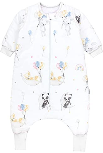 TupTam Baby Schlafsack mit Beinen und Ärmeln OEKO-TEX zertifizierte Materialien, Winterschlafsack 2,5 TOG Unisex, Farbe: Tiere/Luftballons/Mond, Größe: 68-74