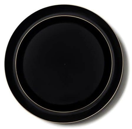 Decorline Premium Mehrweg Plastik Partygeschirr set 20 Teller Edge-Kollektion, Wiederverwendbares Teller Schwarz mit Goldenem Rand | Set 2 Größen - 10x 26cm + 10x 21cm je 10 Stück - Schwarz/Gold
