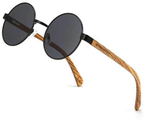 WOODONLY Holz Runde Polarisierte Sonnenbrille - Mode Metallrahmen Sonnenbrille für Herren und Damen Perfekte Geschenke