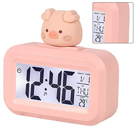 Fdit Simpatico Orologio Elettronico con Protezione per gli Occhi, Display a LED, Orologio Elettronico Digitale Intelligente per Bambini (Maialino rosa)