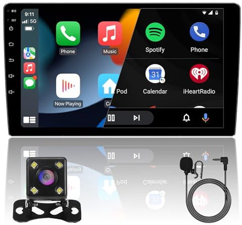 9inch 2+32GB IPS Full Touch Screen Android Car Radio Audio Video Stereo Player for Double Din Raido Model with CarPlay Android Auto WiFi BT MirrorLink Split Screen PIP GPS Navigation