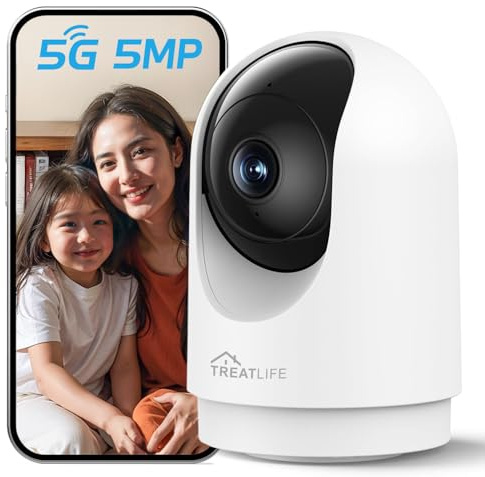 TREATLIFE 3K 5MP Indoor 2.4G/5G WiFi Security Camera, Smart Home Surveillance Camera with Pan Tilt, Color Night Vision, Motion Detection, Two-Way Audio, Compatible with Alexa & Google Home