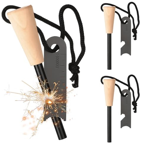 Cresbel 3 stycken eldstål: Överlevnad eldsten, brandstartset med paracord skala, eldsten med extremt stark gnistflyg, eldstartare för camping, utomhus, bushcraft, överlevnad