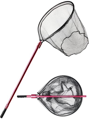 Beoccudo Extra Large Fishing Landing Net - 72-94 Heavy Duty Telescopic Aluminum Handle, Snag-Free Rubber Mesh for Saltwater Boat, Net Hoop 28x24in, 30in Deep