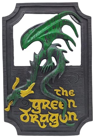 KISWIAR Grüner Drachen-Wanddekoration, Kunstharz-Drache, Wandbehang, 22,9 x 15,2 cm, Retro-Schild für Bar, Zuhause, Büro, Innendekoration