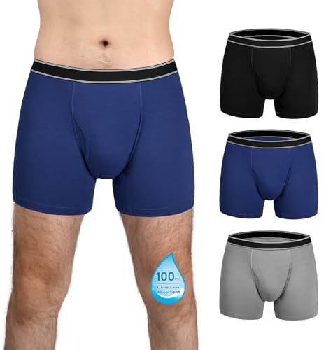 TIICHOO Inkontinenz Pants Männer Waschbar Regelmäßige Saugfähigkeit Inkontinenz Slip Herren Schwarz Bund Auslaufsichere Boxershorts