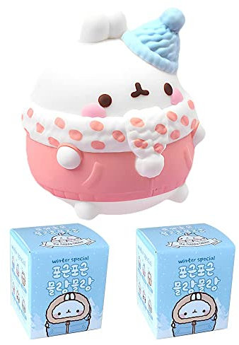 Molang Weihnachts-Hasen-Serie, Mystery-Box,Blindbox, niedliche Sammelfigur, Action-Modell, Mädchen, Geburtstag, Überraschung, zufällige Blind-Taschen, Raum-Desktop-Dekoration,2 PCS