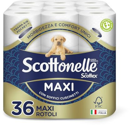 Scottonelle Carta Igienica, Morbida e Resistente, Dermatologicamente testata, 36 Rotoli Maxi
