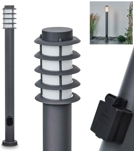 HOFSTEIN Außenstehleuchte Tunes mit Steckdose, Außenwegeleuchte aus Metall/Kunststoff in Anthrazit/Weiß, moderne Wegeleuchte für Garten, Außenbereich, Hof, Höhe 110 cm, E27, IP44