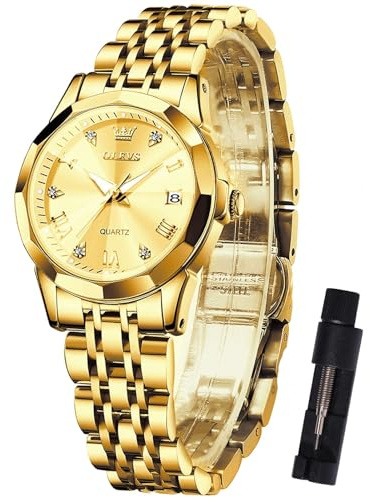 OLEVS Oro Orologio Donna Piccolo Quadrante Impermeabile Numeri Romani Acciaio Inossidabile Orologi Analogico Donna con Data Luminoso Facile da Leggere