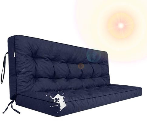 RUYICZB Bankauflage Für Gartenbank, Polsterauflage Für & Hollywoodschaukel, Gartenschaukelkissen, Sitzkissen & Rückenkissen, Gesteppt, 140X50x10cm Auflage Für Sitzbank,Marine