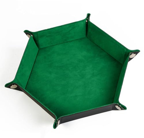 Cusdie Würfeltablett Faltbar Sechseck Würfeltablett Leder und Samt Würfelhalter für DND Würfelspiel Tischspiele (Waldgrün)