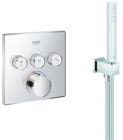 Grohe 29149000 Smartcontrol Mitigeur Encastrés 3 Sorties, Chrome & Euphoria Cube Stick Ensemble de Douche, Economie d'Eau, Chromé, 26405000