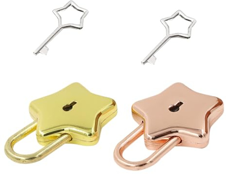 FSSTUD 2 Pcs Small Star Locks Mini Metal Padlocks Storage Box Padlocks Star Key Locks Small Decorative Padlocks Jewelry Box Locks with Key for Handbag Cabinet Rose Golden and Golden