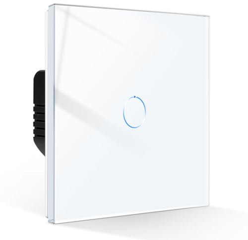 CNBINGO Touch Light Switch 1 Gang 2 Way, Tempered Glass Panel Light Switches with LED Indicator, No Neutral Wire, 1 Pack, White