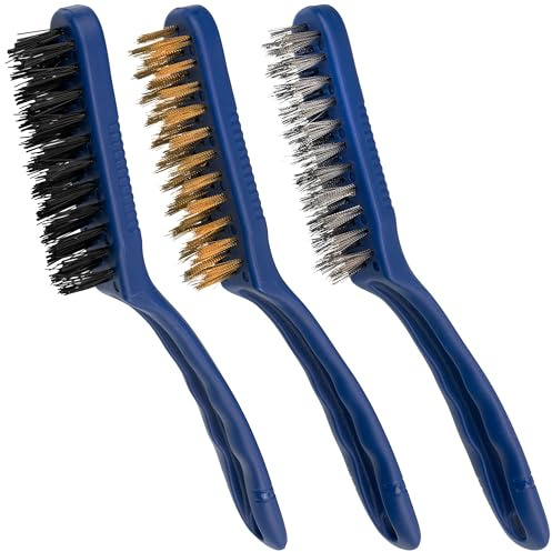 AERZETIX - C76305 - Juego de 3 cepillos de alambre - raspador de mano con manija en plástico - limpieza decapado suciedad óxido - cerdas de acero acero latonado nylon