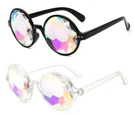 Generisch 2er Set Hochwertige Kaleidoskop Brille Regenbogen Sonnenbrille Brille für Festivals Rave Light Show Party Festival