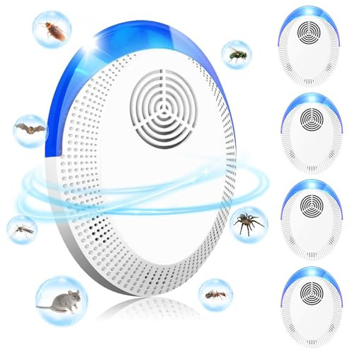 Ultrasonic Pest Repeller, Electronic Mouse Repellent, Indoor Silent Rat Deterrent Plug In, Pest Control for Mice, Ants, Spider, Rodent, Fly, Mosquitoes, Harmless to Humans & Pets (4)