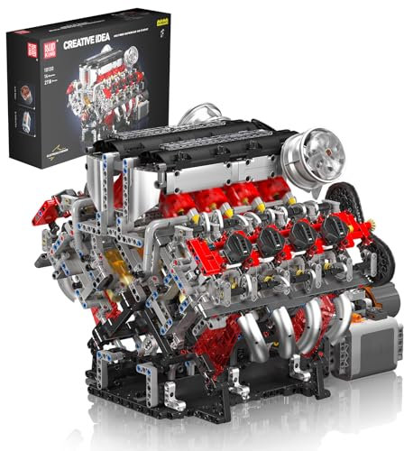 Mould King 10130 Technik V8 Motor Bausatz Bausteine F488 Auto Motor Modell Klemmbausteine Simulation Motors mit Funktionsfähiges Engine Kit für Erwachsene(2718 Teile)