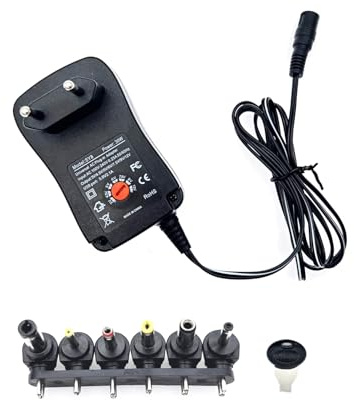 JZK - Adaptador de corriente de 3 V, 4,5 V, 5 V, 6 V, 7,5 V, 9 V, 12 V, 30 W, con voltaje de salida ajustable, fuente de alimentación universal con puerto USB para electrónica doméstica con 6 puntas