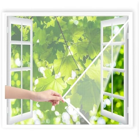 Zanzariera Finestra 85x110cm Bianco, Zanzariera per Porte Finestre Scorrevole Anti Zanzare Insetti, Rete Fine, con Nastro Adesivo