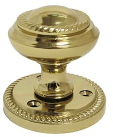 Epsom Door Handle Brass Plated Round Door Knob Set Including Tubular Latch - Georgian Style Sprung Internal External Door Knobs for Mortice Locks Tubular Latches. Sets 1