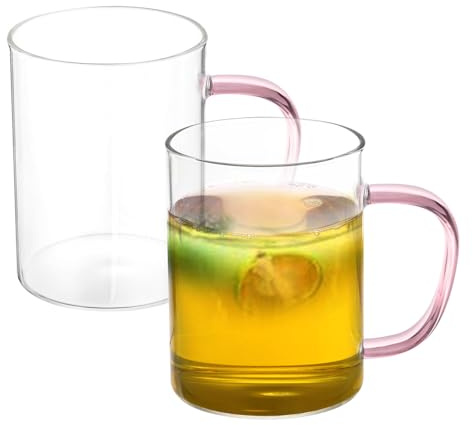 PATIKIL 500ml Glass Measuring Cup, 2 Pack 3.3 Borosilicate Glass Mug Liquid Cups Beaker with Pink Handle for Kitchen, Clear