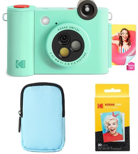 KODAK Smile+ 2-i-1 Direktutskriftskamera & Trådlös Foto Skrivare Startpaket + Deluxe Väska + Zink 20pk Foto Papper - 10MP, Rotationslins - Grön