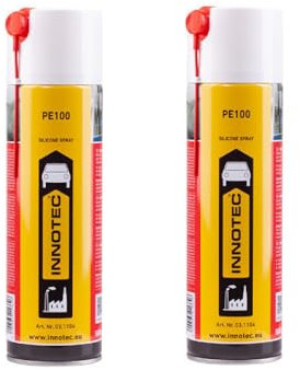 2 pezzi Innotec Silicone Spray PE100 – Lubrificante, nutre e protegge a lungo in gomma, plastica, legno e metallo – Spray di servizio, elimina i rumori di scricchiolio e cigolii – PE100