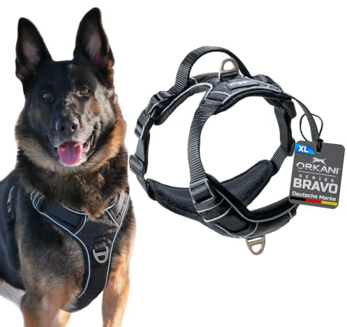 ORKANI Bravo Hundegeschirr - Premium No-Pull, Anti-Zug Geschirr, atmungsaktiv, weich gepolstert mit Sicherheitsverschluss und breitem Griff für kleine, mittelgroße und große Hunde (XL)