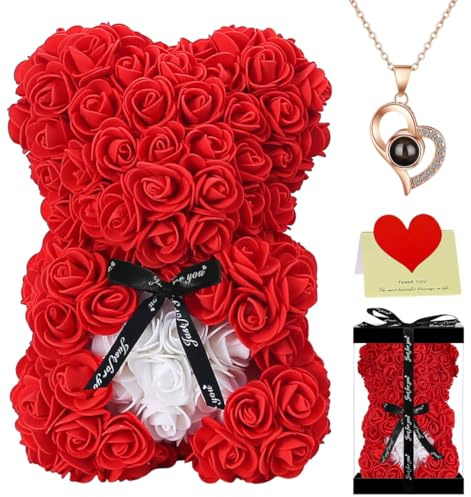 Orsacchiotto di rose con stella a forma di cuore, 25,4 cm, con confezione regalo, per anniversario, matrimonio, compleanno, festa della mamma, fidanzamento, regalo per lei, fidanzata, moglie, mamma