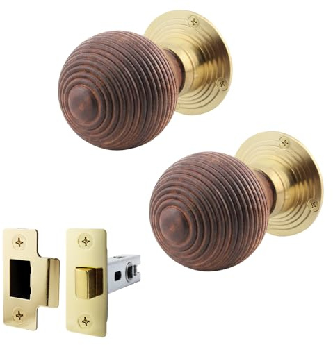 EAI Rosewood Door Knobs with Latch 76mm, 1 Pack - Beehive | Complete Latch Kit with 1 Pair of Beehive Mortice 55mm Door Knobs for Internal Doors, 76mm Latch, Fixings Included